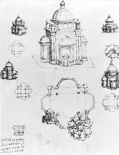 Studies for a Building of a Centralised Plan (detail) by Leonardo da Vinci